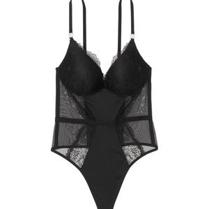 Love by Victoria Lightly-Lined Lace Trim Bodysuit - TEAL